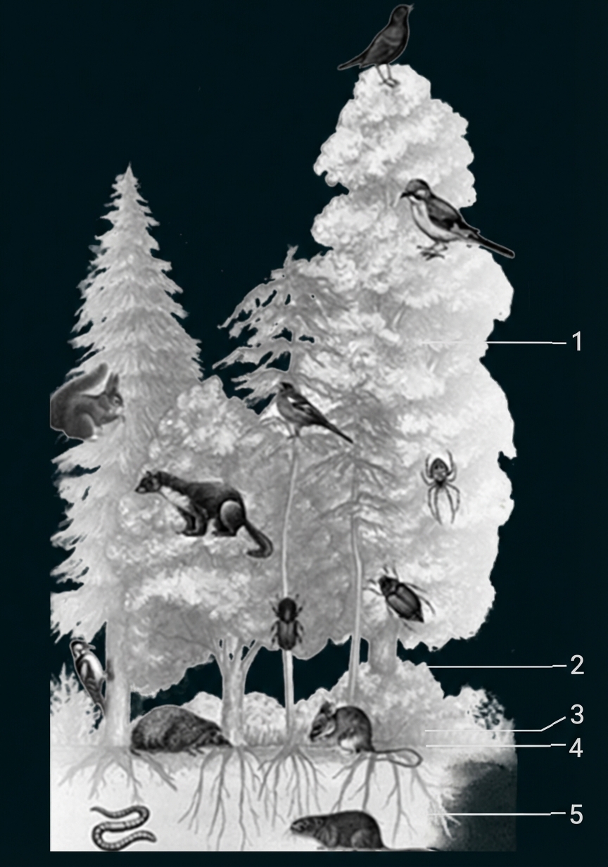 Abbildung: Schichten des Laubmischwaldes (schematisch) 